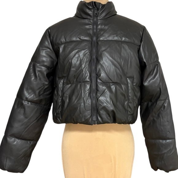 jacket bomber PRIMARK XS/S black soft faux leather biker vegan boho hipster - Picture 1 of 12
